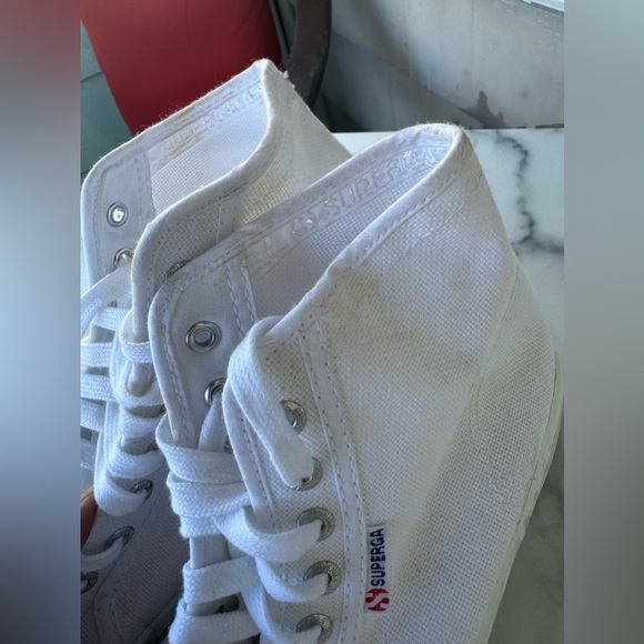 Superga High Top White Shoes Lace Small Platform Size 8 - Picture 4 of 8